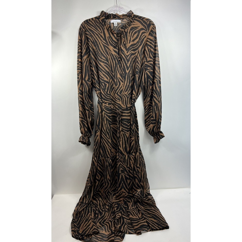 Fourteenth Place Dress Women's Sz XL‎ Animal Print Ruffle Neck Sheer